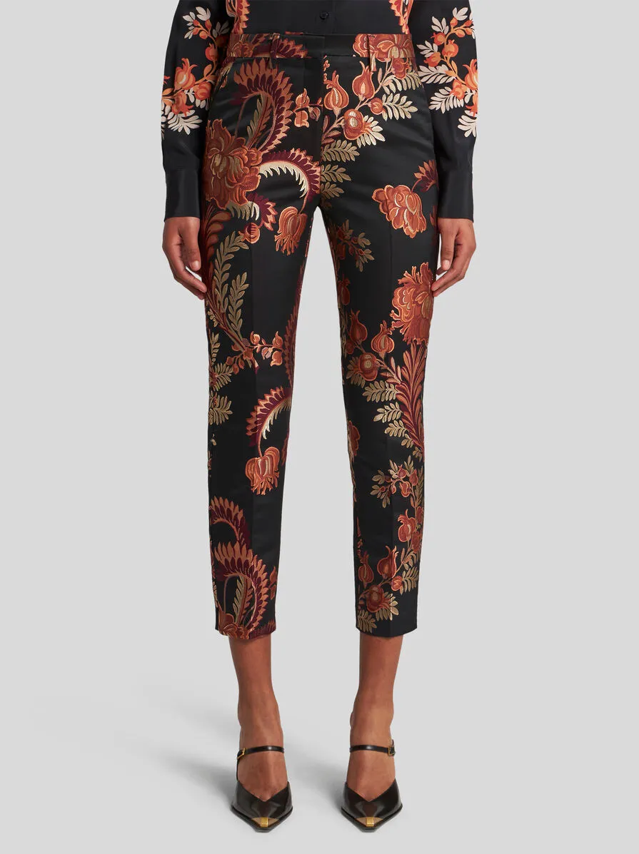 Floral-Jacquard Tapered-Leg Trousers