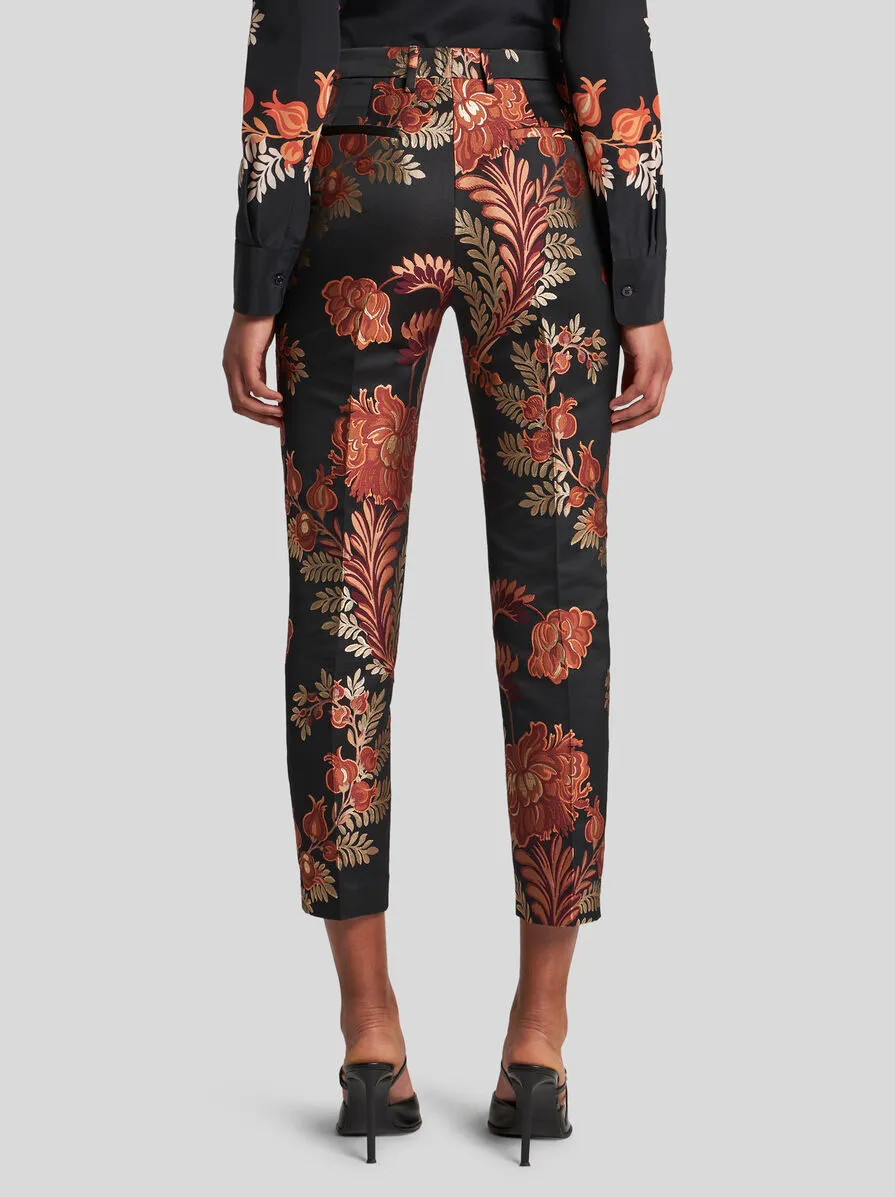 Floral-Jacquard Tapered-Leg Trousers