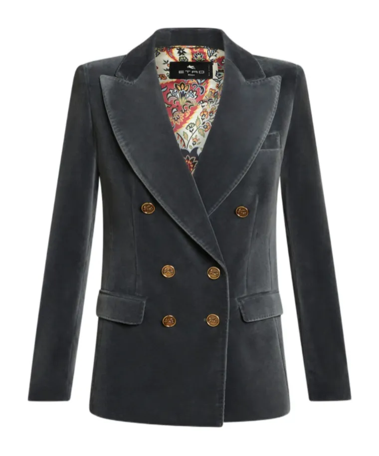 Double-Breasted Velvet Blazer