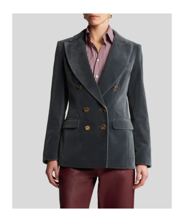 Double-Breasted Velvet Blazer