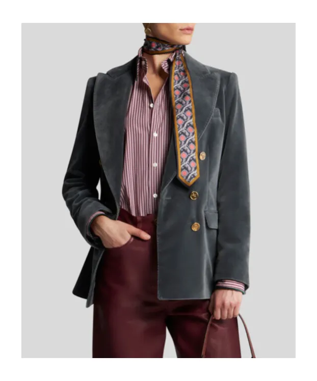 Double-Breasted Velvet Blazer