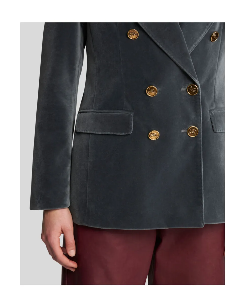 Double-Breasted Velvet Blazer