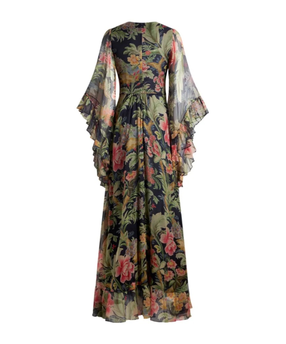 Floral Printed Kimono-Sleeved Maxi Dress