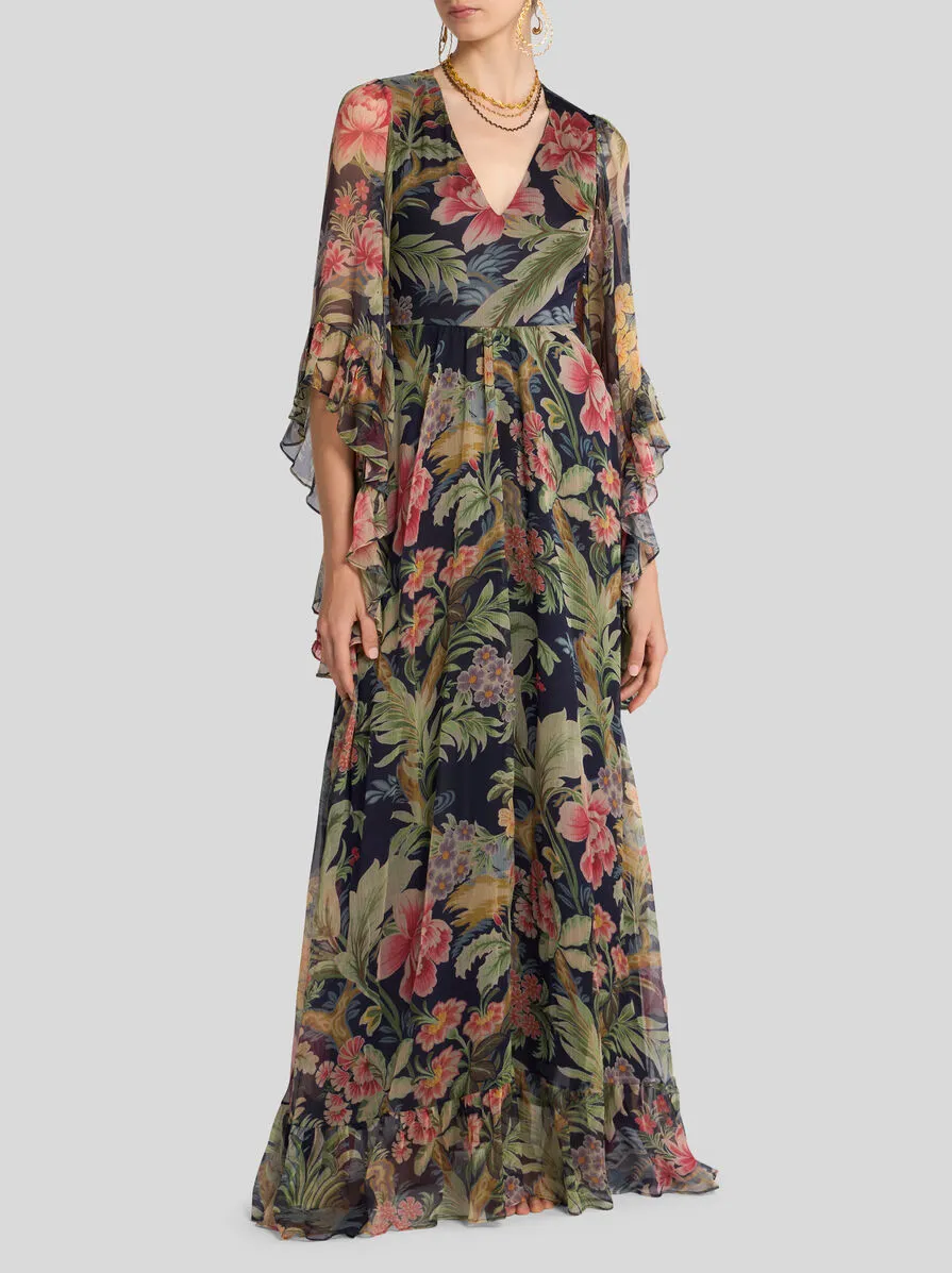 Floral Printed Kimono-Sleeved Maxi Dress