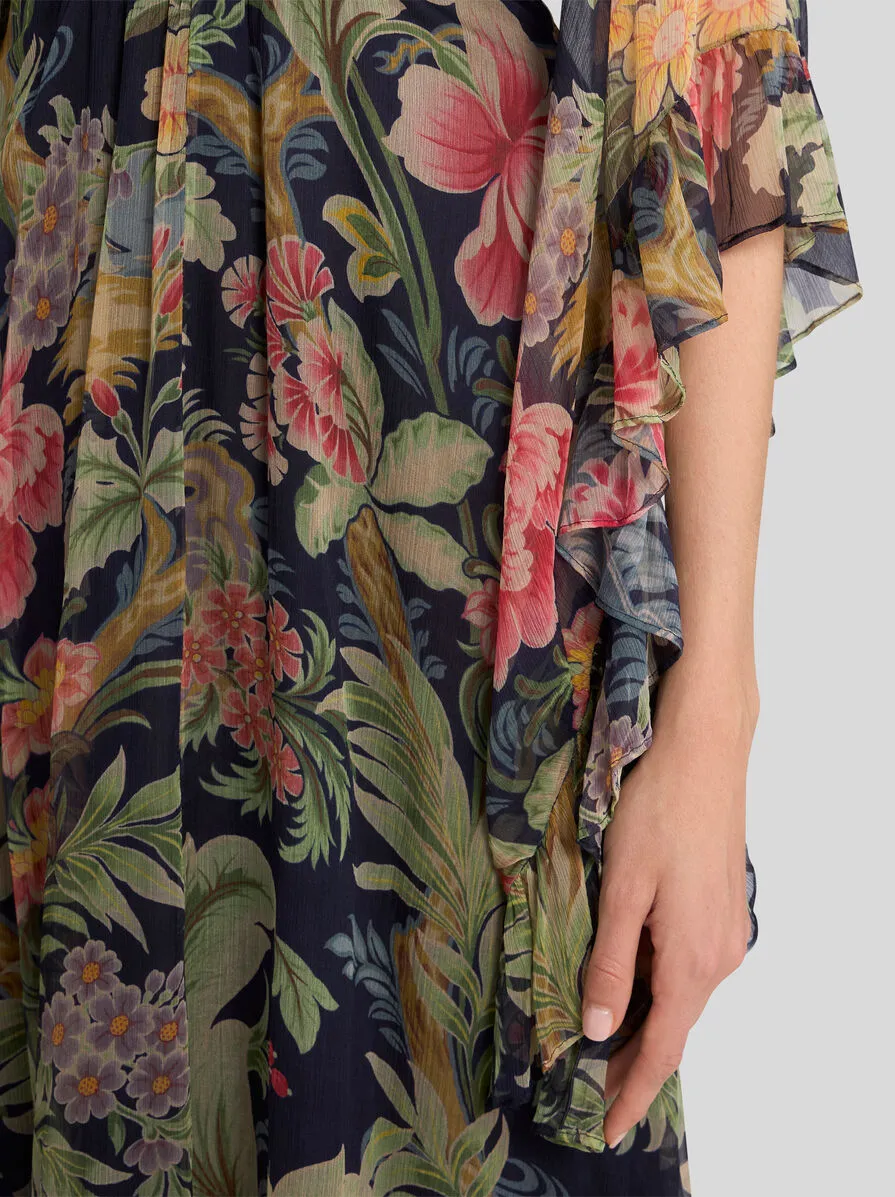 Floral Printed Kimono-Sleeved Maxi Dress