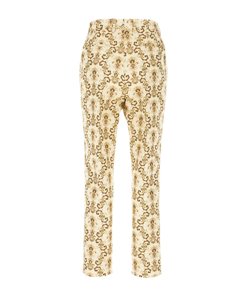 Floral-Brocade Straight Leg Cropped Trousers