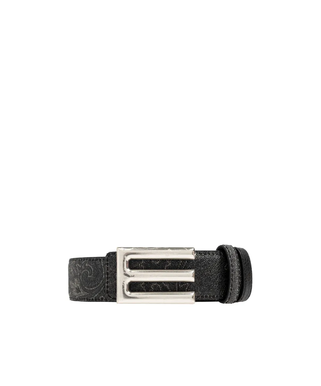 Logo Buckled Paisley Print Reversible Belt