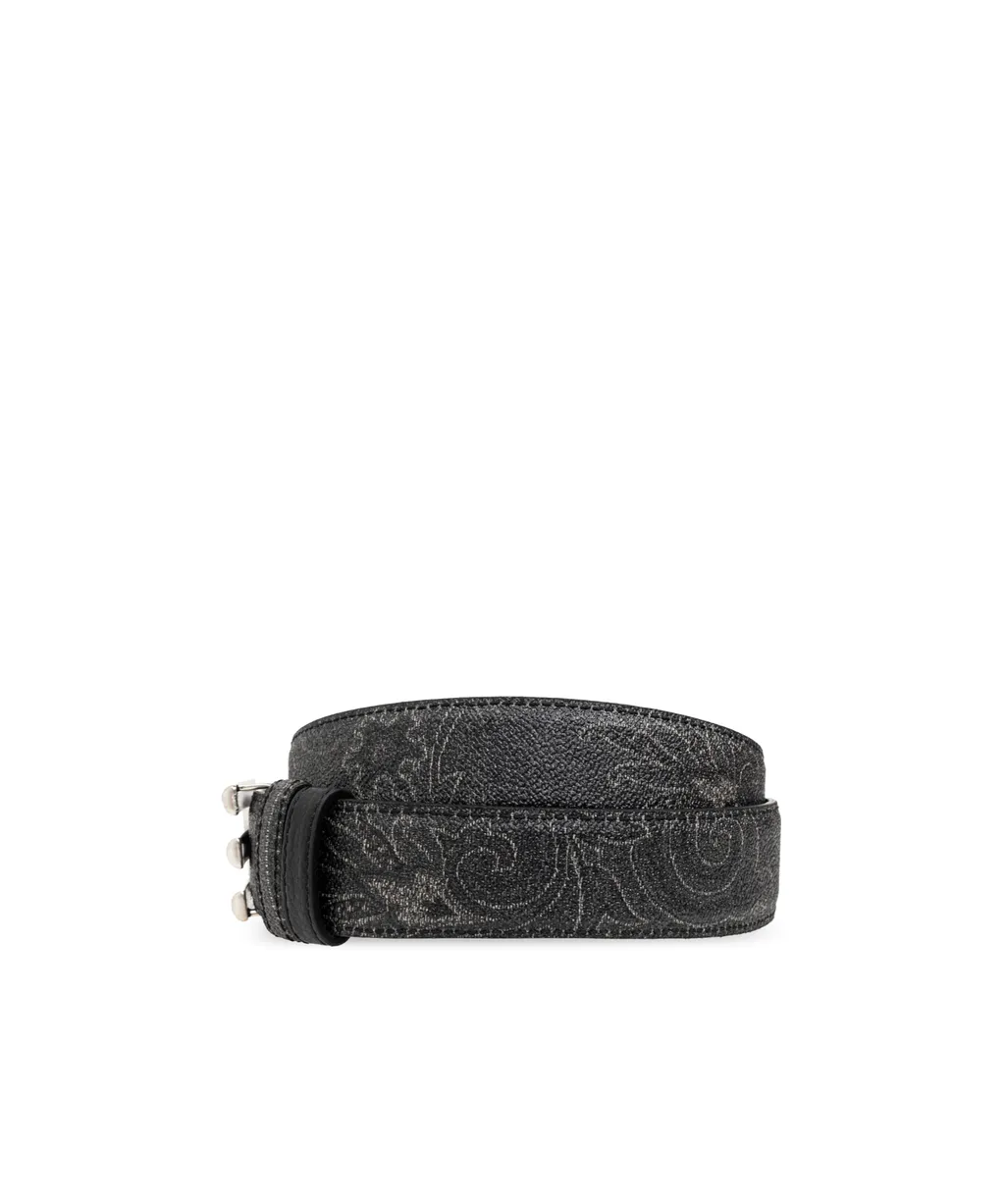 Logo Buckled Paisley Print Reversible Belt