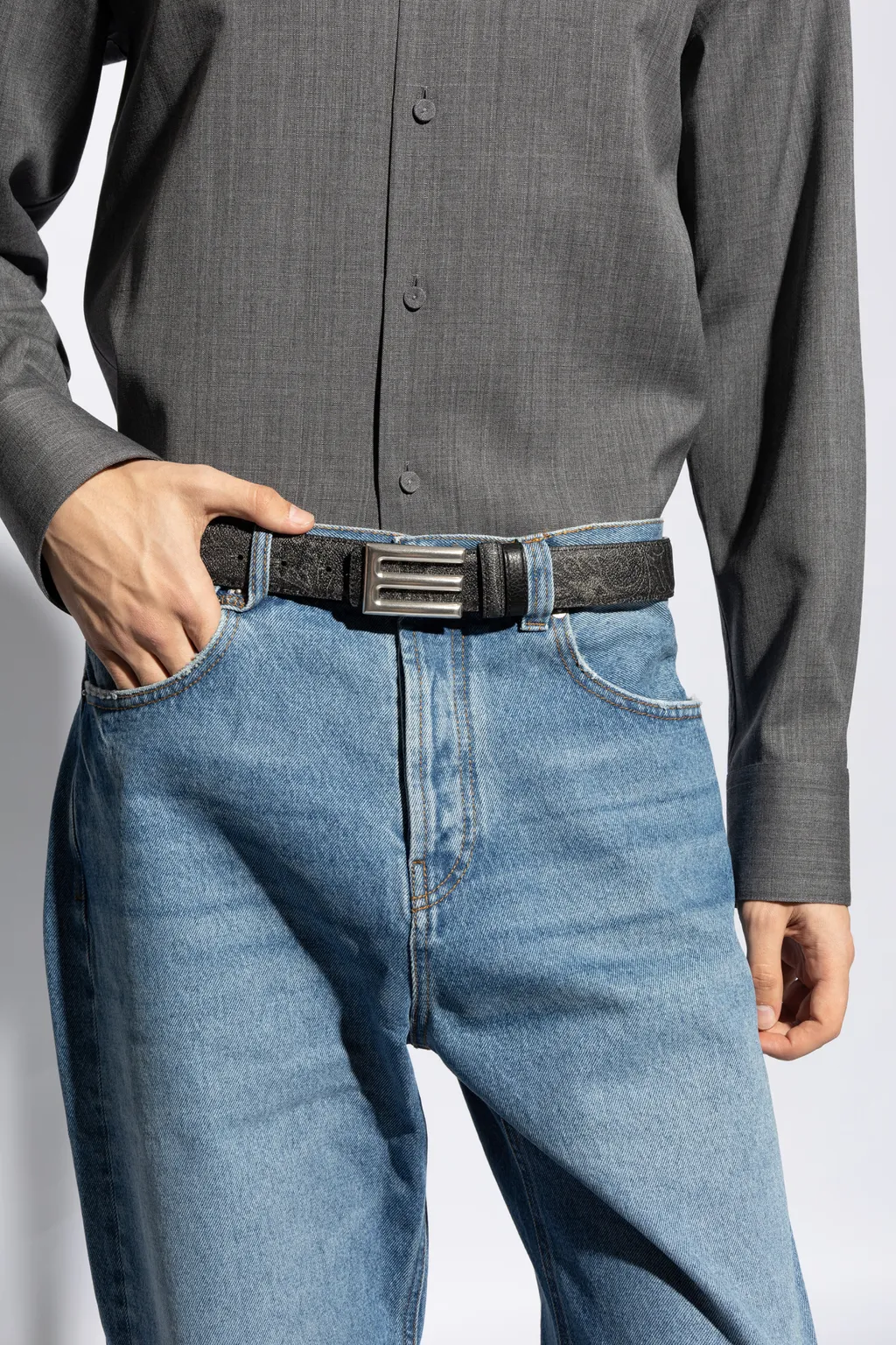 Logo Buckled Paisley Print Reversible Belt
