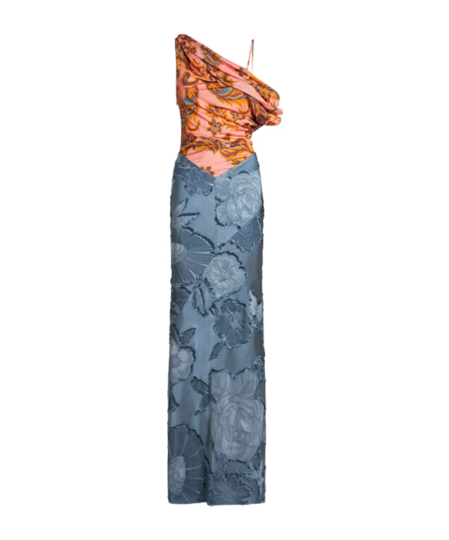Jersey And Jacquard One-Shoulder Dress