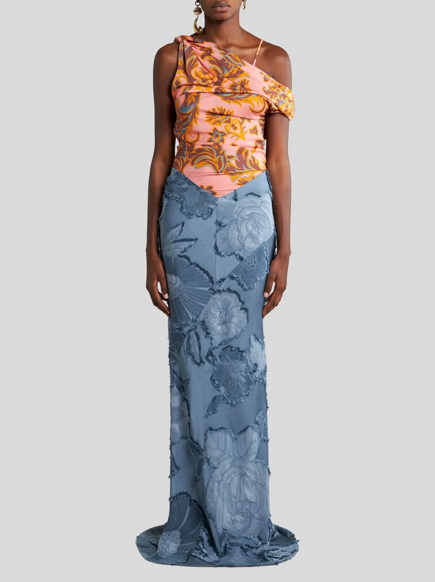 Jersey And Jacquard One-Shoulder Dress