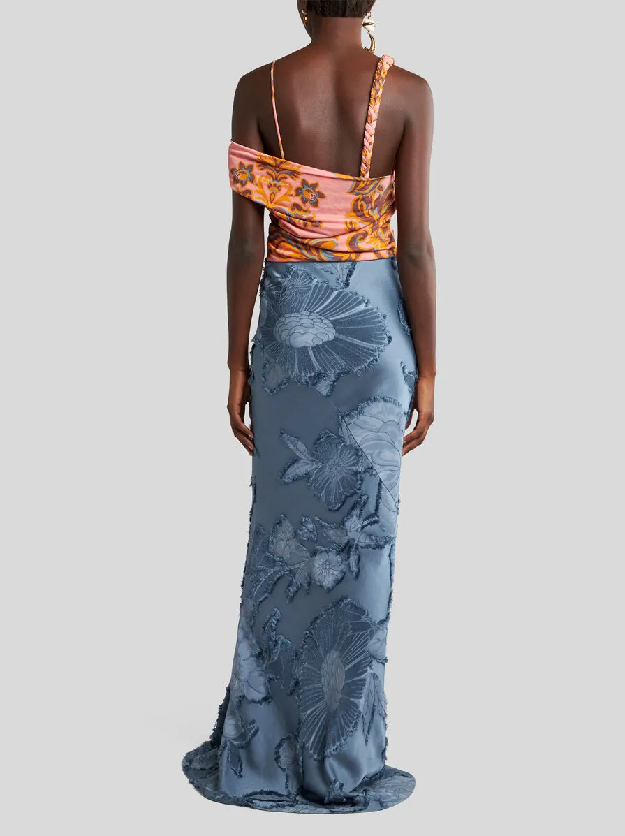 Jersey And Jacquard One-Shoulder Dress