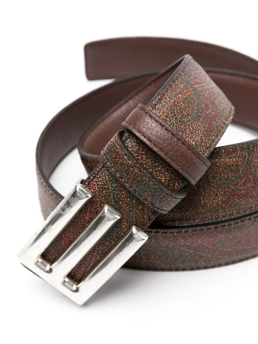 Logo Buckled Paisley Print Reversible Belt