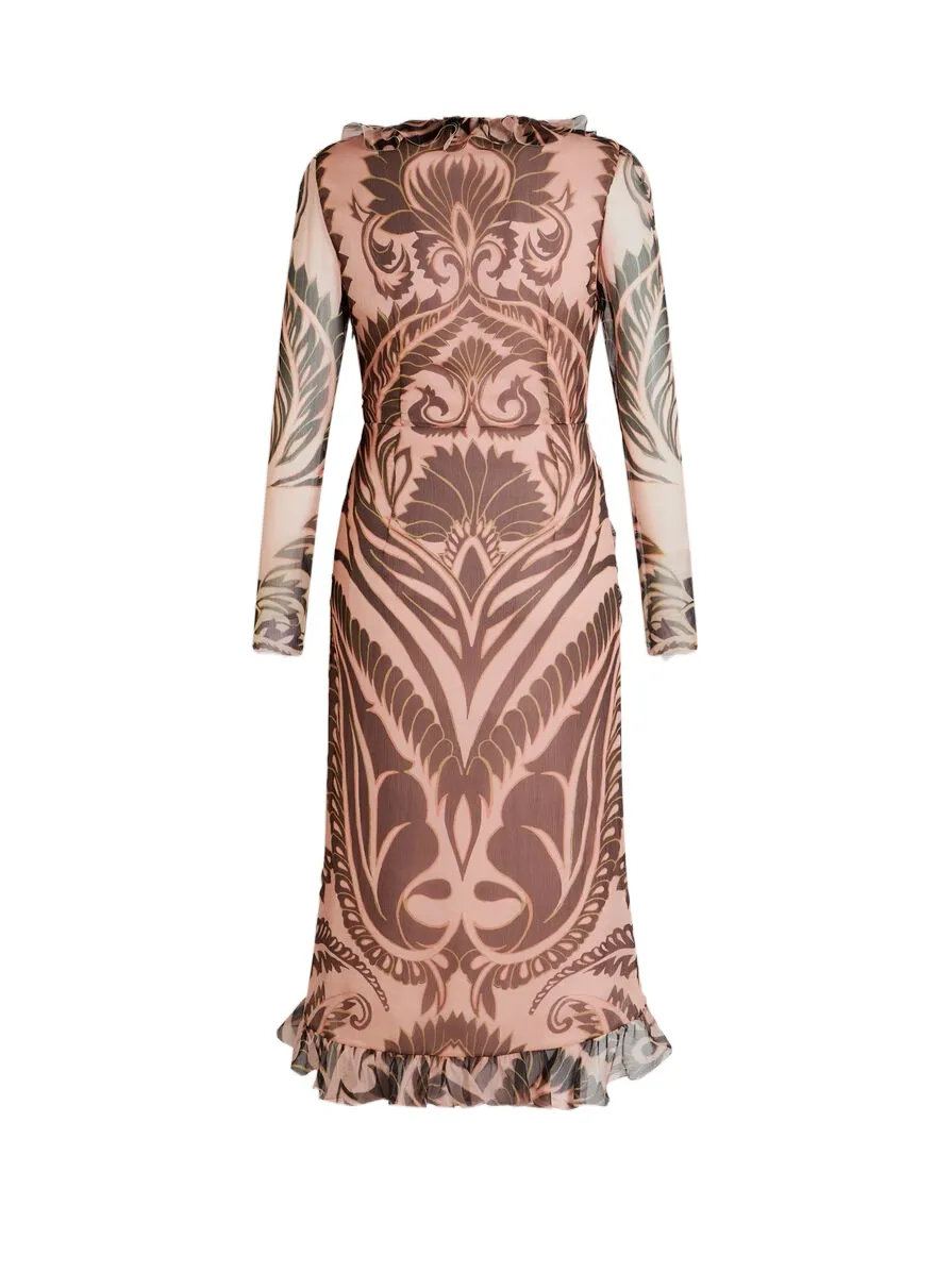 Graphic-Printed Ruffled Detailed Midi Dress