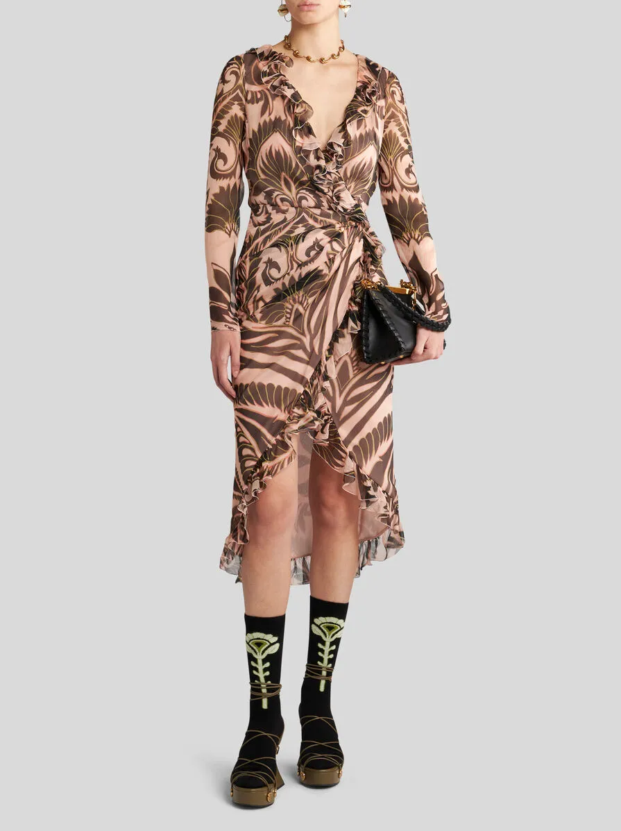 Graphic-Printed Ruffled Detailed Midi Dress