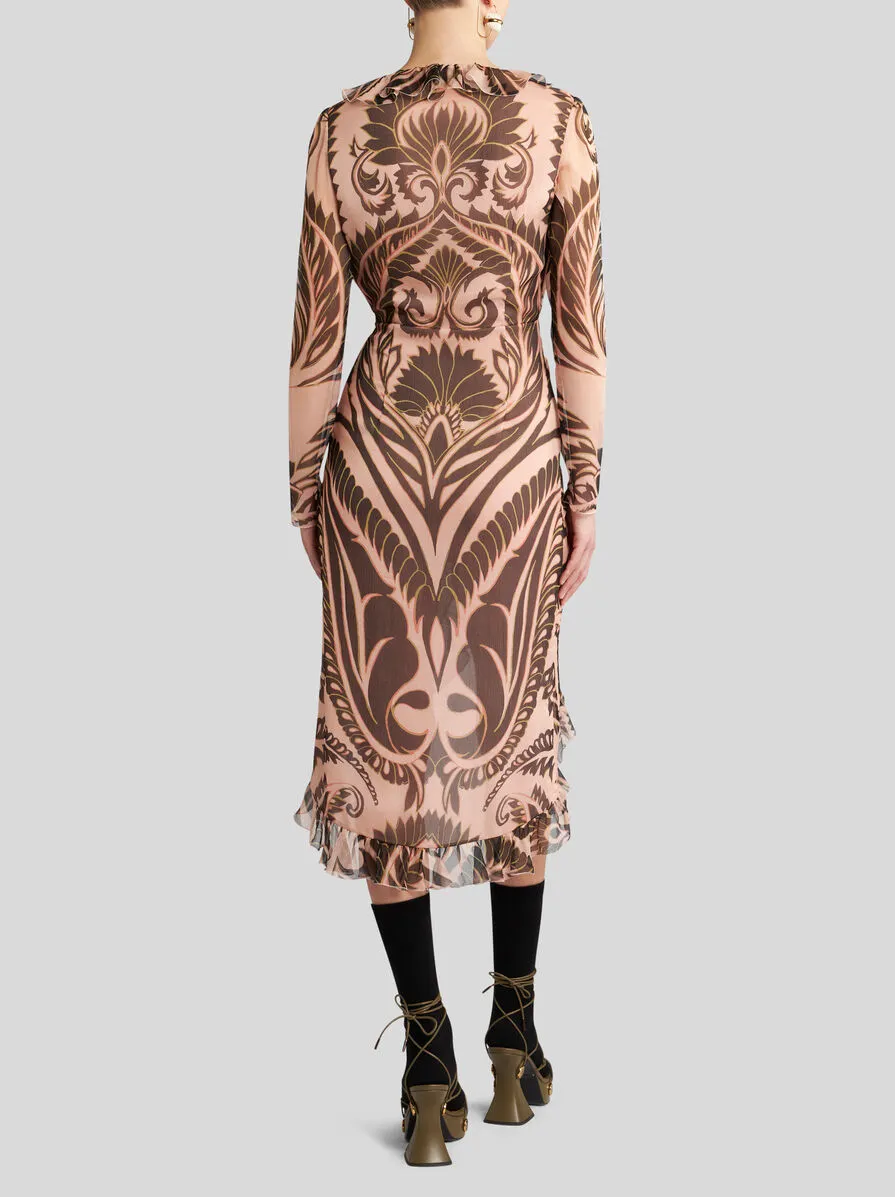 Graphic-Printed Ruffled Detailed Midi Dress