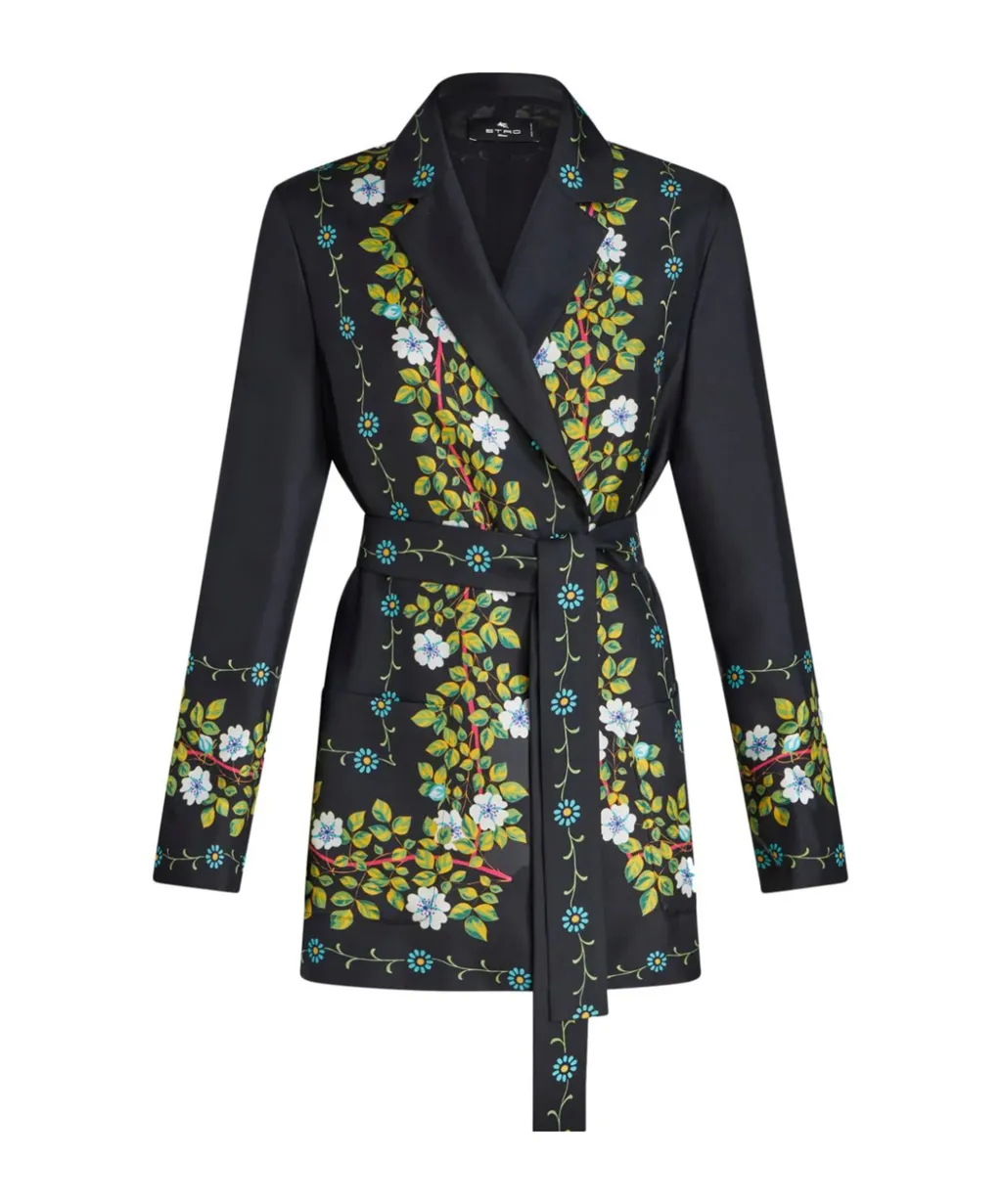 Floral Printed Belted Waist Jacket