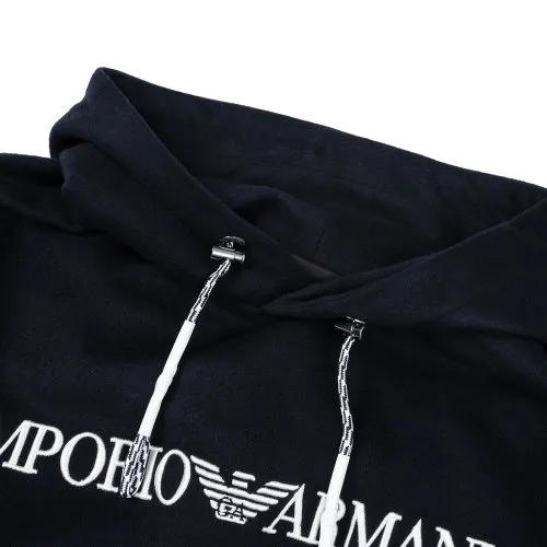 Dark Blue Logo Detail Hoodie
