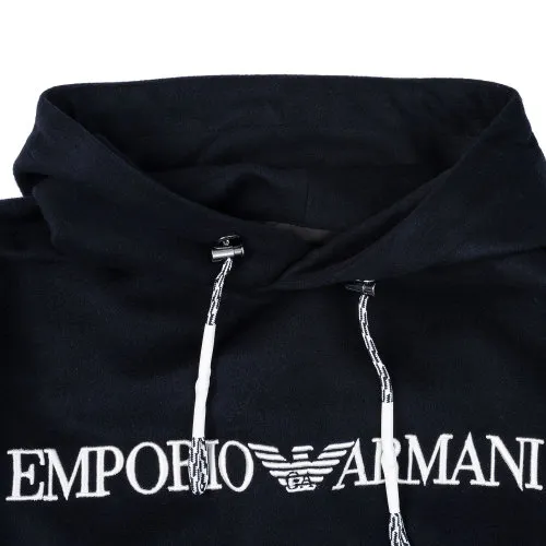 Dark Blue Logo Detail Hoodie