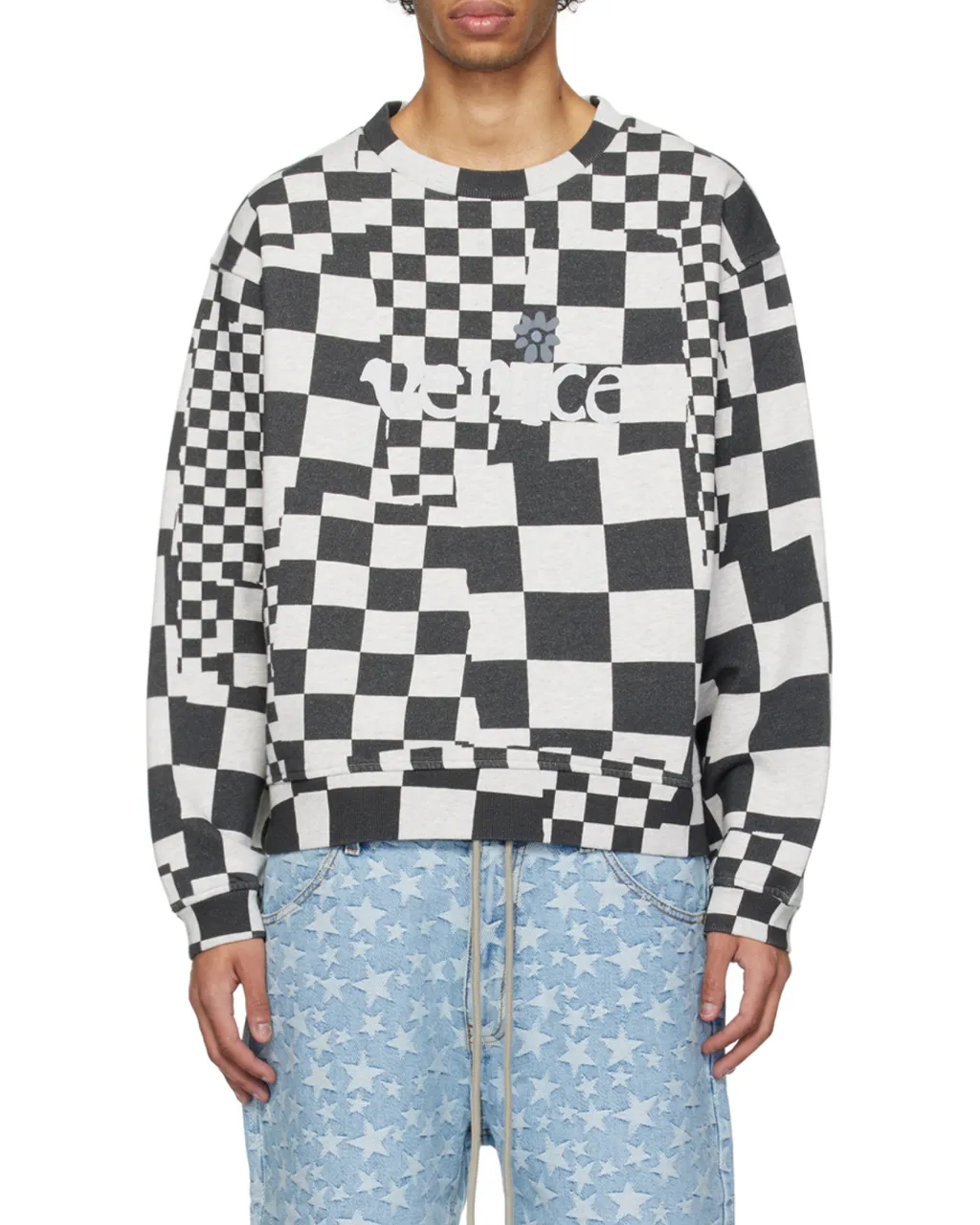 Checkerboard Crew Neck Sweater