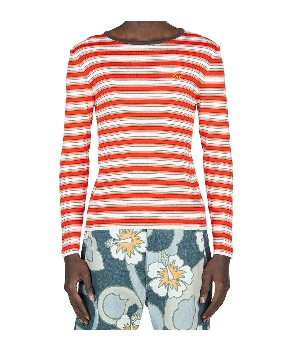 Logo Embroidered Striped Crewneck Jumper