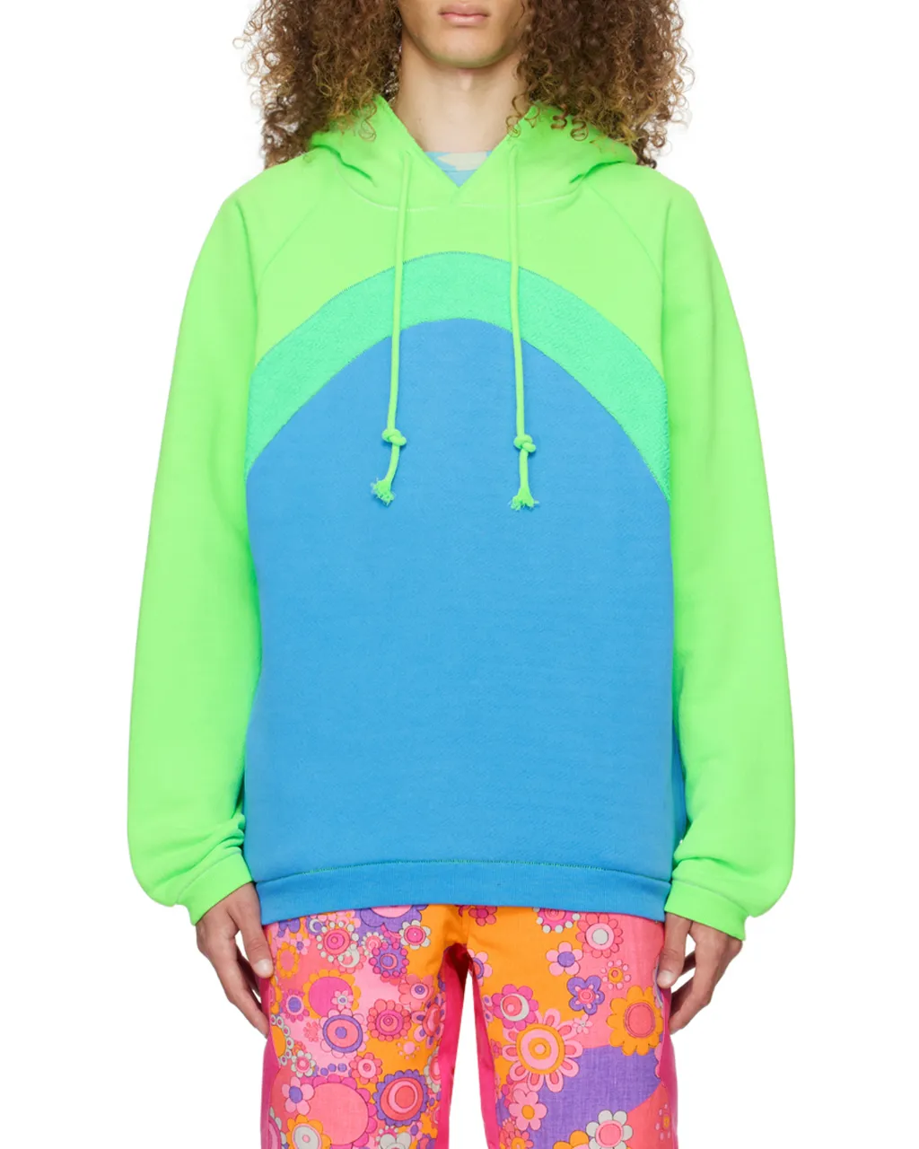 Rainbow Knit-Panelled Drawstring Hoodie