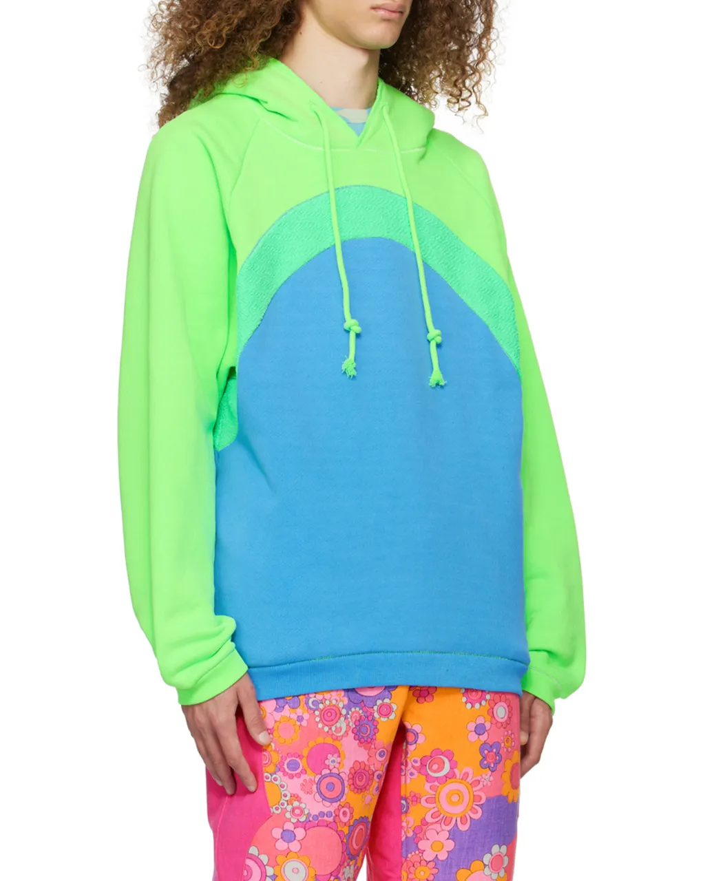Rainbow Knit-Panelled Drawstring Hoodie