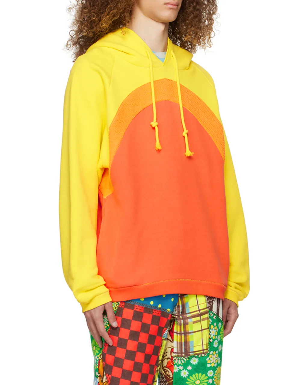 Rainbow Knit-Panelled Drawstring Hoodie