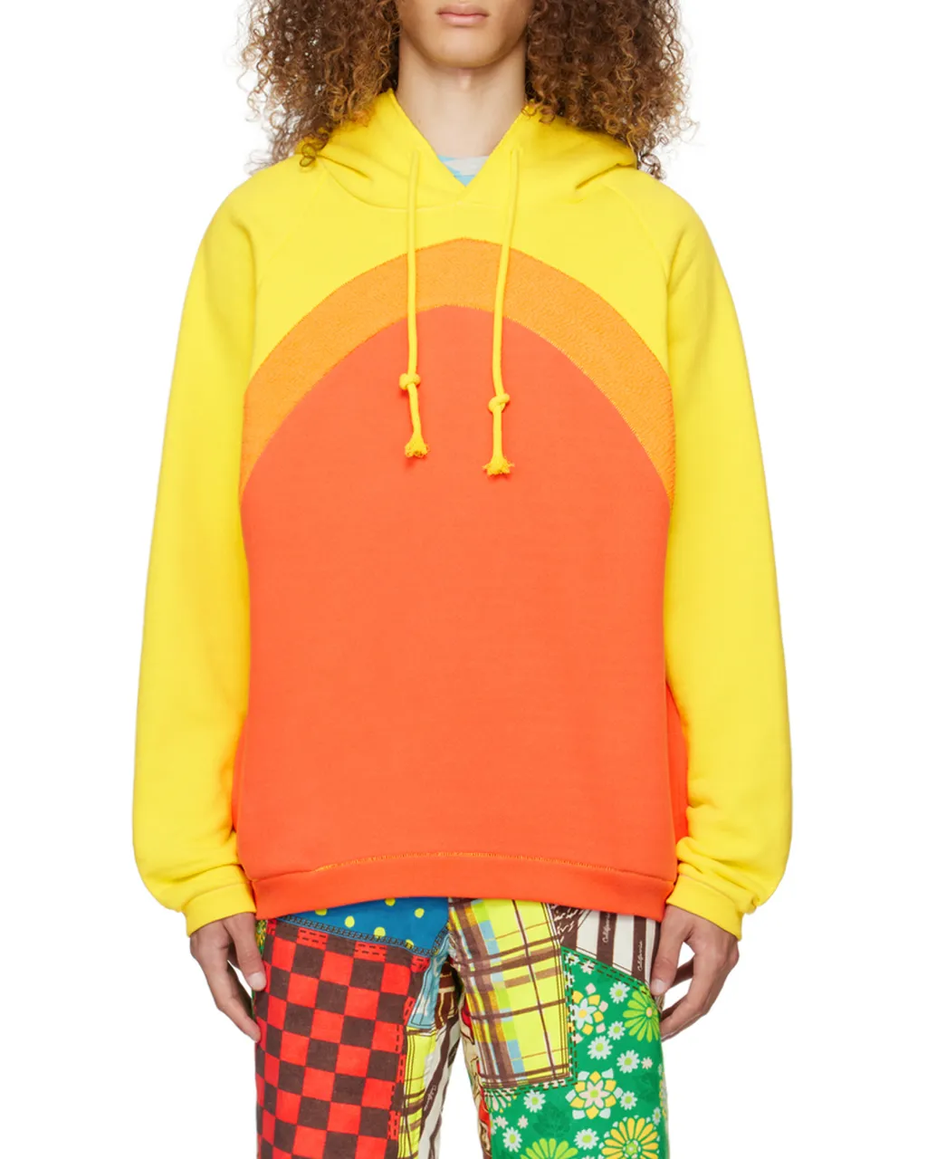 Rainbow Knit-Panelled Drawstring Hoodie