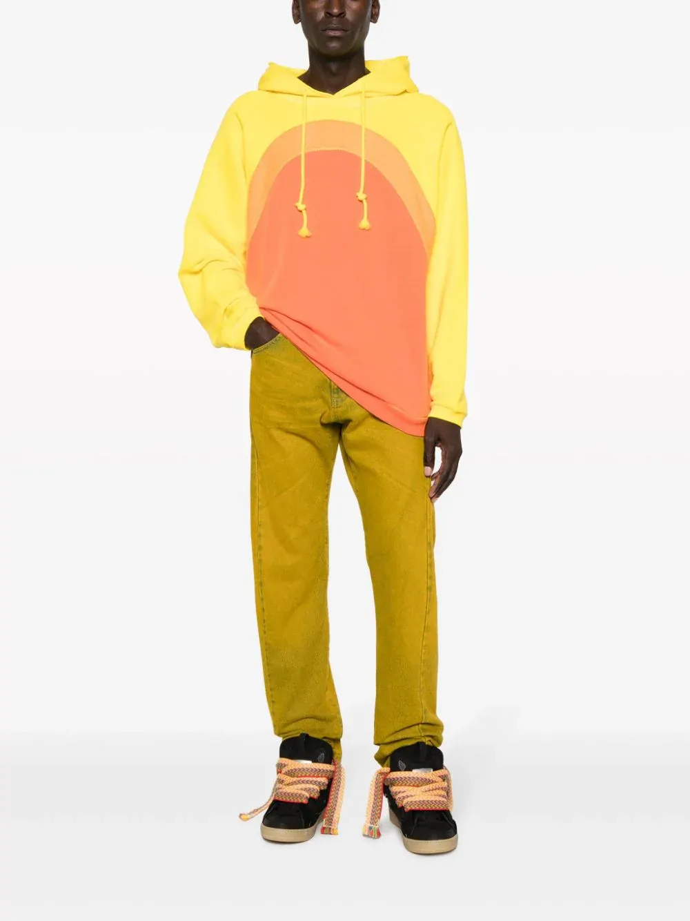 Rainbow Knit-Panelled Drawstring Hoodie