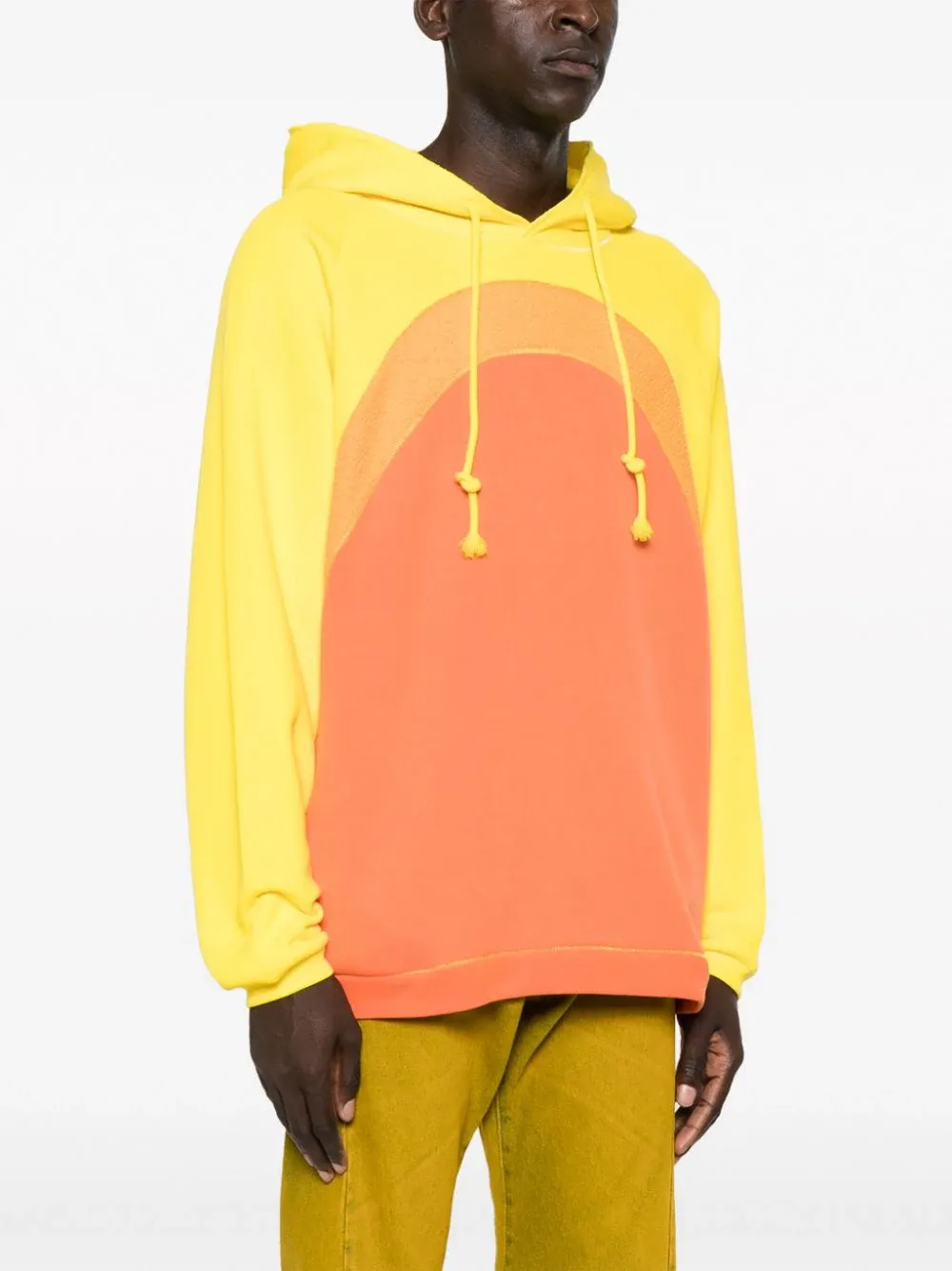 Rainbow Knit-Panelled Drawstring Hoodie