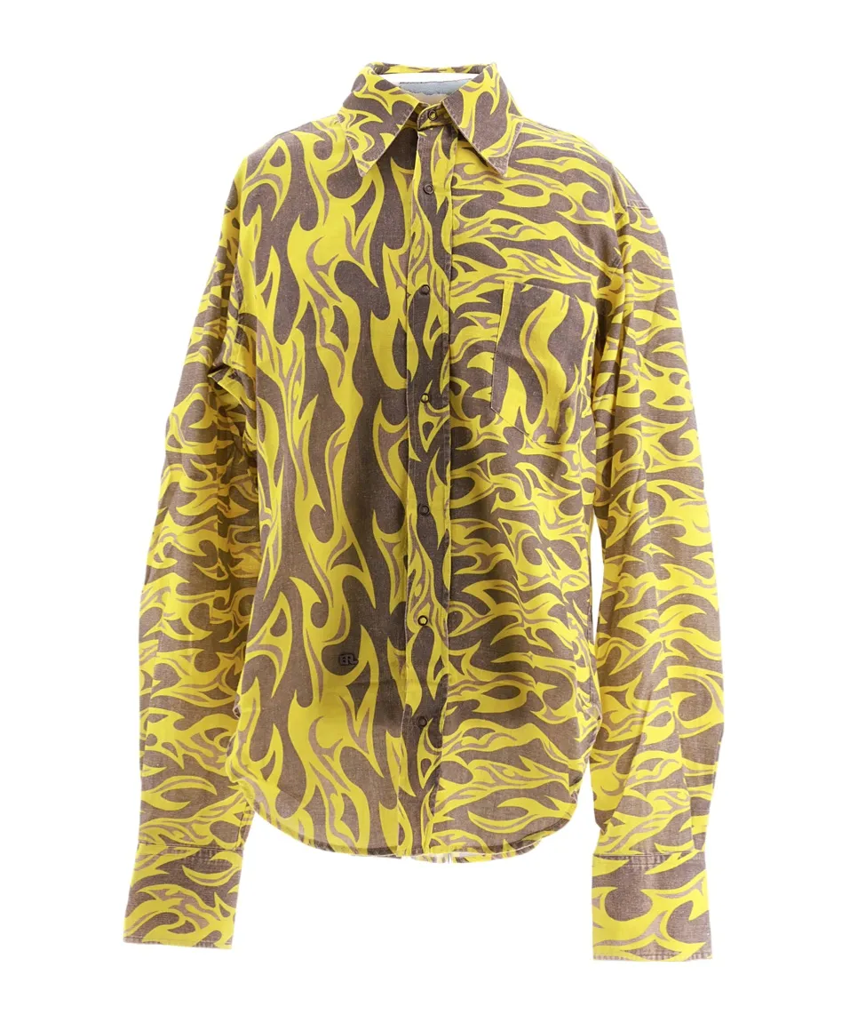 Flame-Print Canvas Shirt