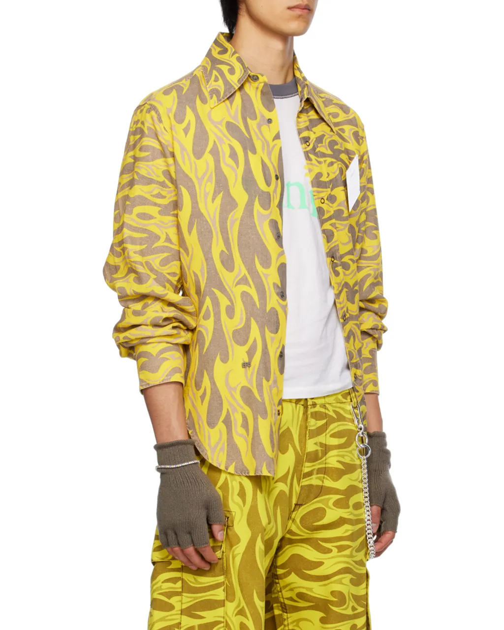 Flame-Print Canvas Shirt
