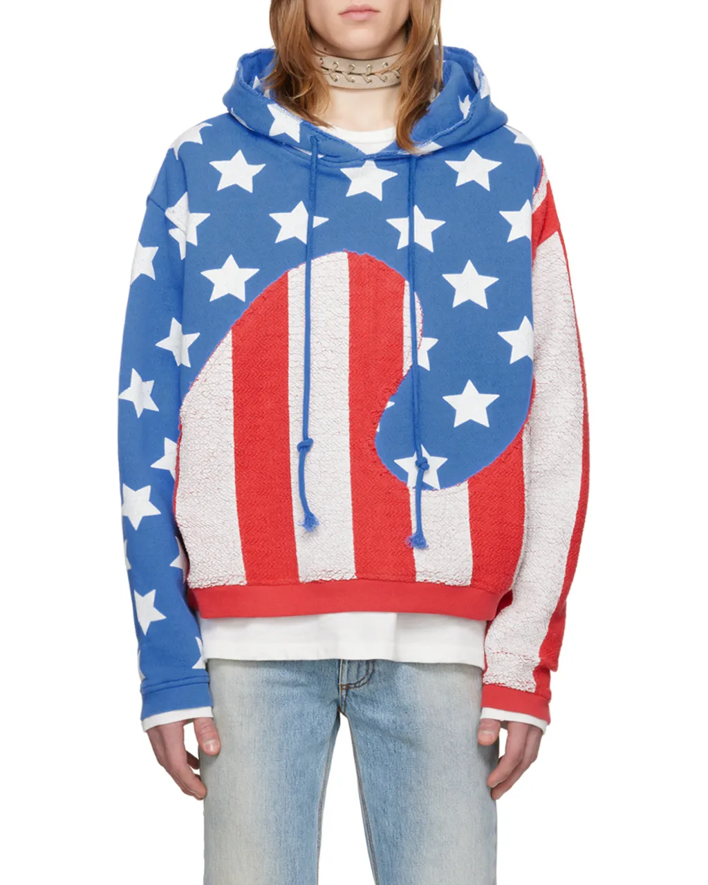 Swirl Flag-Printed Cracked Effect Hoodie