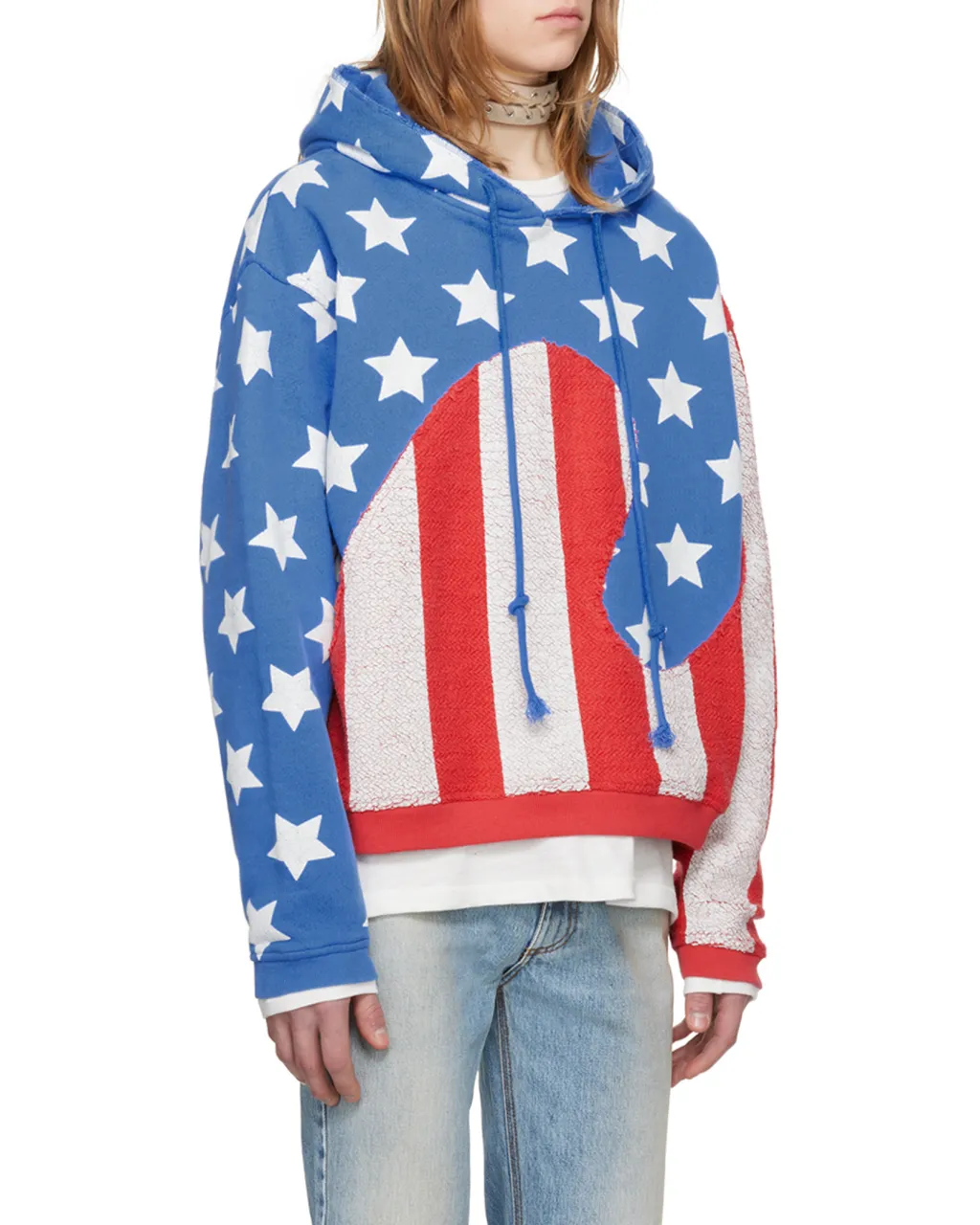 Swirl Flag-Printed Cracked Effect Hoodie