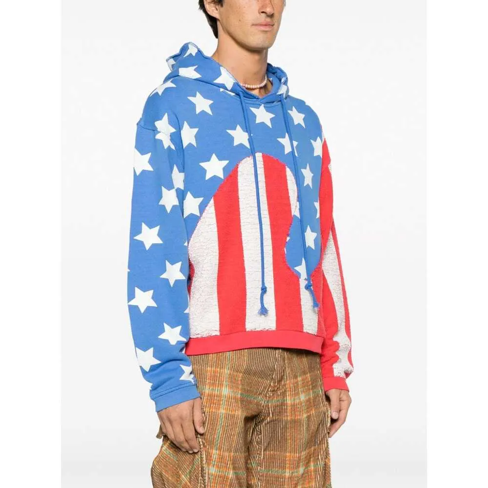 Swirl Flag-Printed Cracked Effect Hoodie