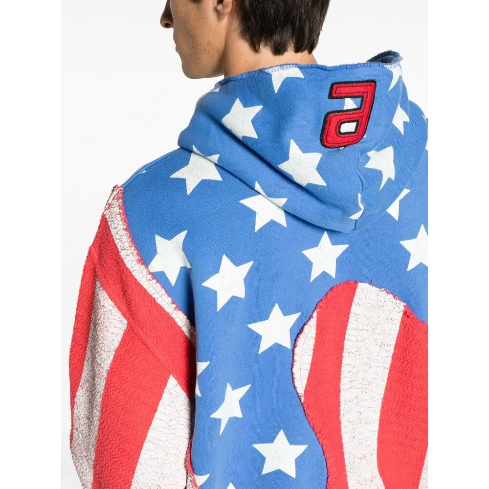 Swirl Flag-Printed Cracked Effect Hoodie