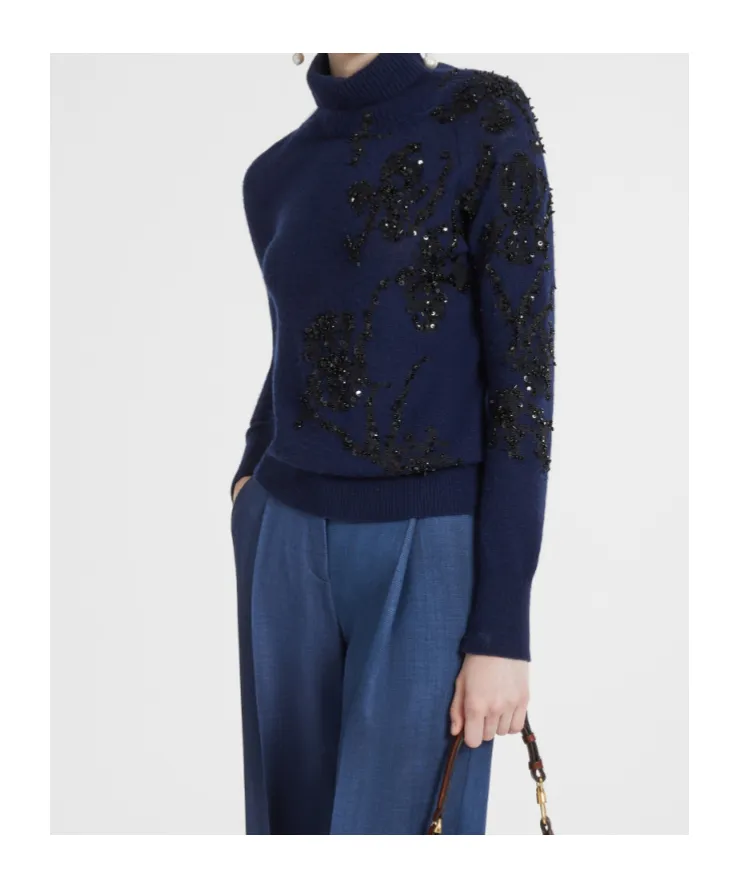 Embellished High Neck Sweater