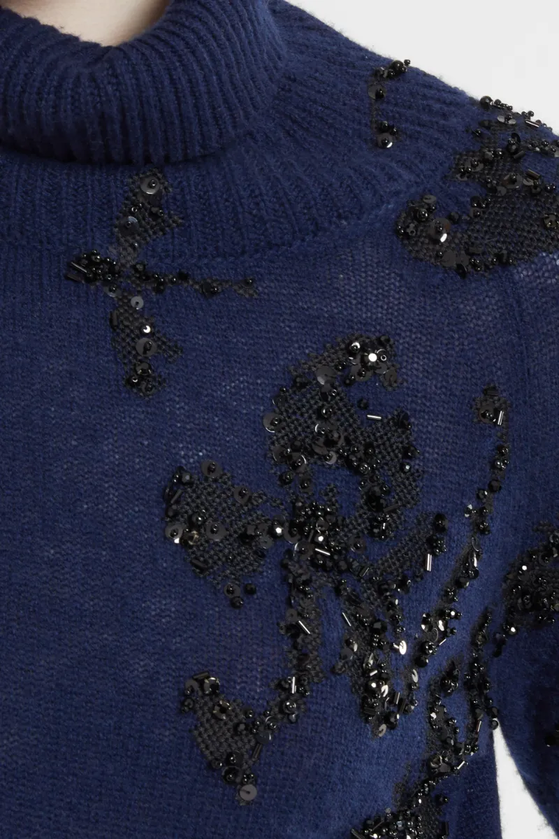 Embellished High Neck Sweater