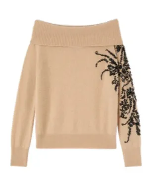 Sequin-Embellished Boat-Neck Sweater