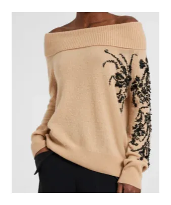 Sequin-Embellished Boat-Neck Sweater
