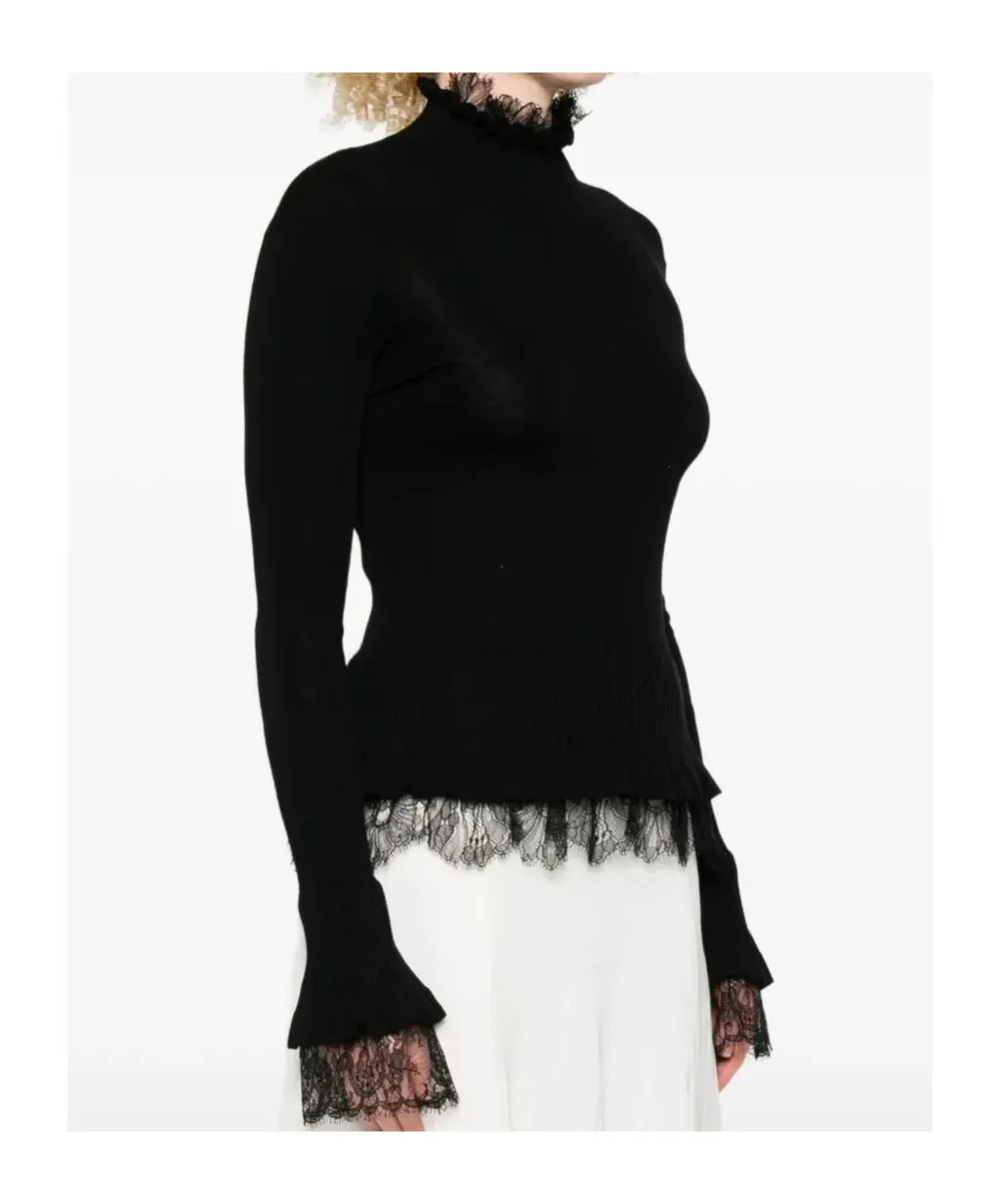 Lace-Trimmed Ruffled Sweater