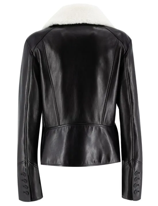 Shearling-Collar Leather Jacket
