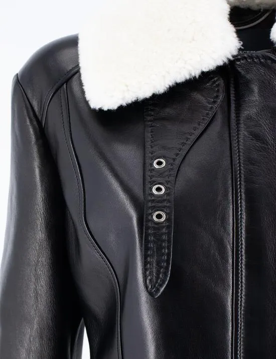 Shearling-Collar Leather Jacket