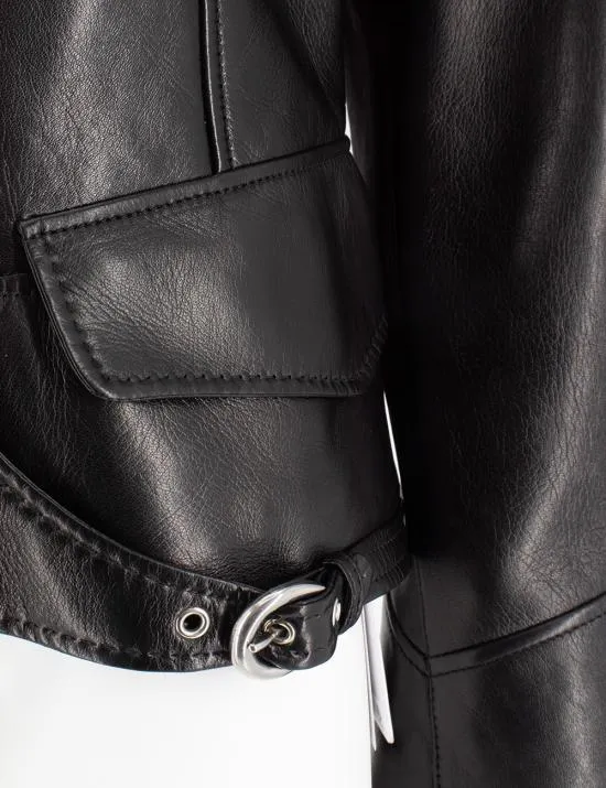 Shearling-Collar Leather Jacket