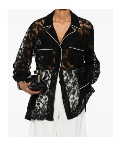 Lace-Panelled Button-Up Shirt