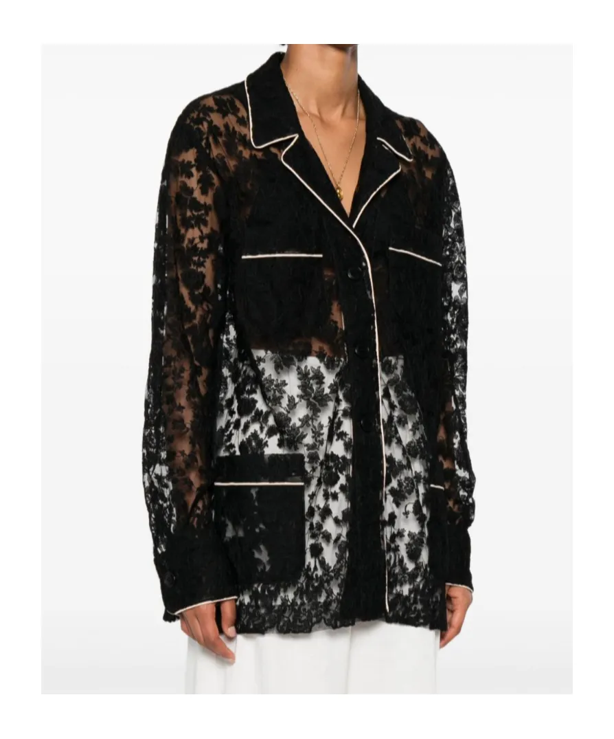 Lace-Panelled Button-Up Shirt