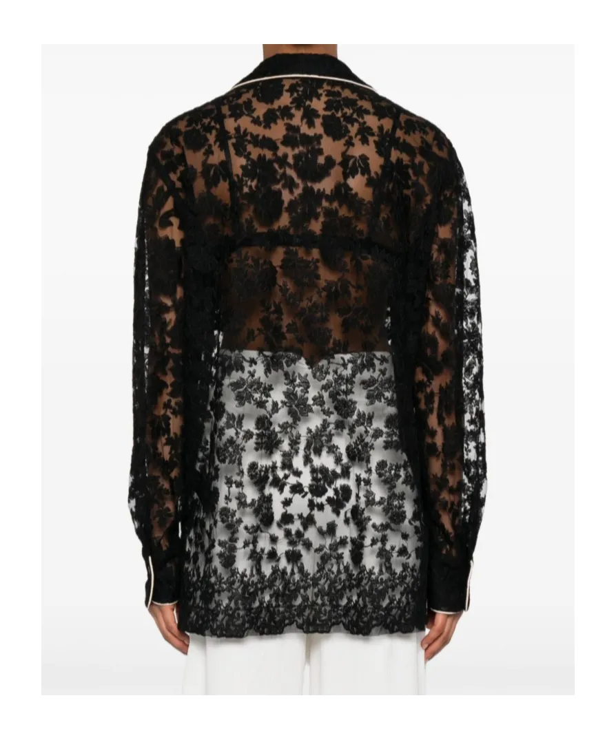 Lace-Panelled Button-Up Shirt