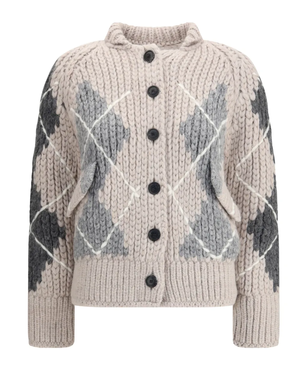 Argyle-Pattern Knitted Cardigan
