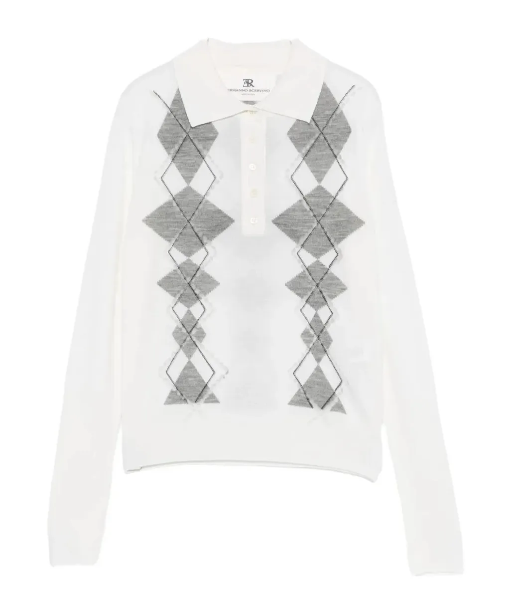 Diamond-Pattern Polo Top